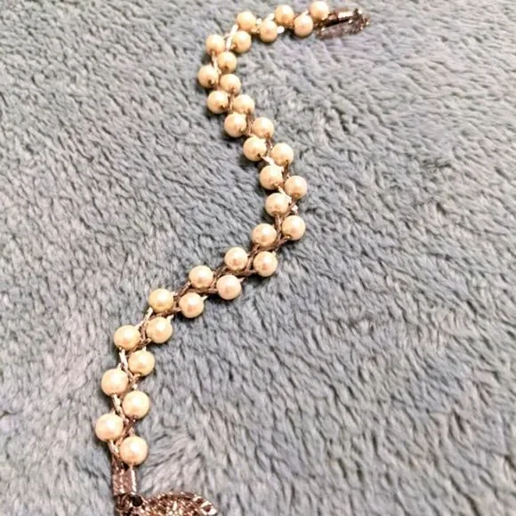 Vintage 90's Weaved Double Strand Faux Pearl Rhodium Plated Bracelet - Picture 10 of 10
